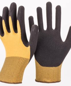 15 Gauge Yellow Nylon Spandex Glove Safety Work Black Sandy Nitrile Palm Finished Gloves